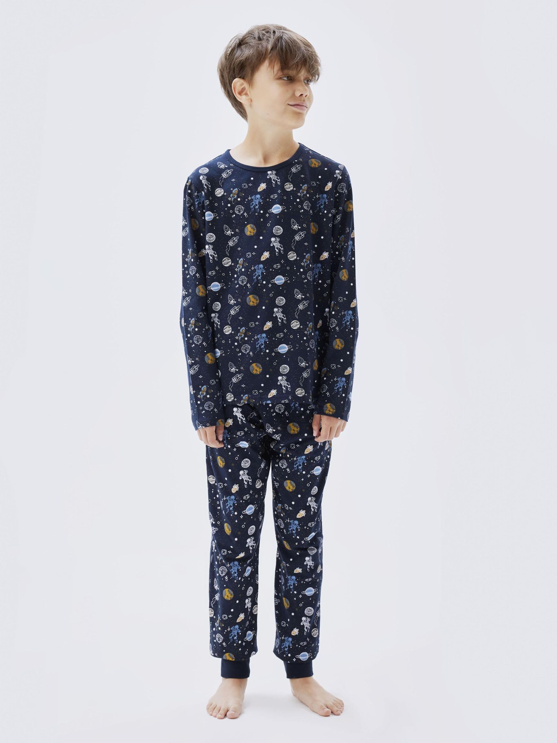 NAME IT Zestaw piżamowy chłopięcy Nkmnightset Dark Sapphire Space Noos, Dark Sapphire, 98-104