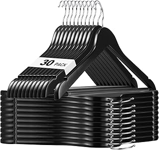 HOUSE DAY Black Wooden Hangers 30 Pack, Solid Wood Hanger with Non Slip Pant Bar, Heavy Duty Wooden Coat Hanger for Closet, Smooth Finish Wood Clothes Hangers for Shirts, Suits Jackets, Dress