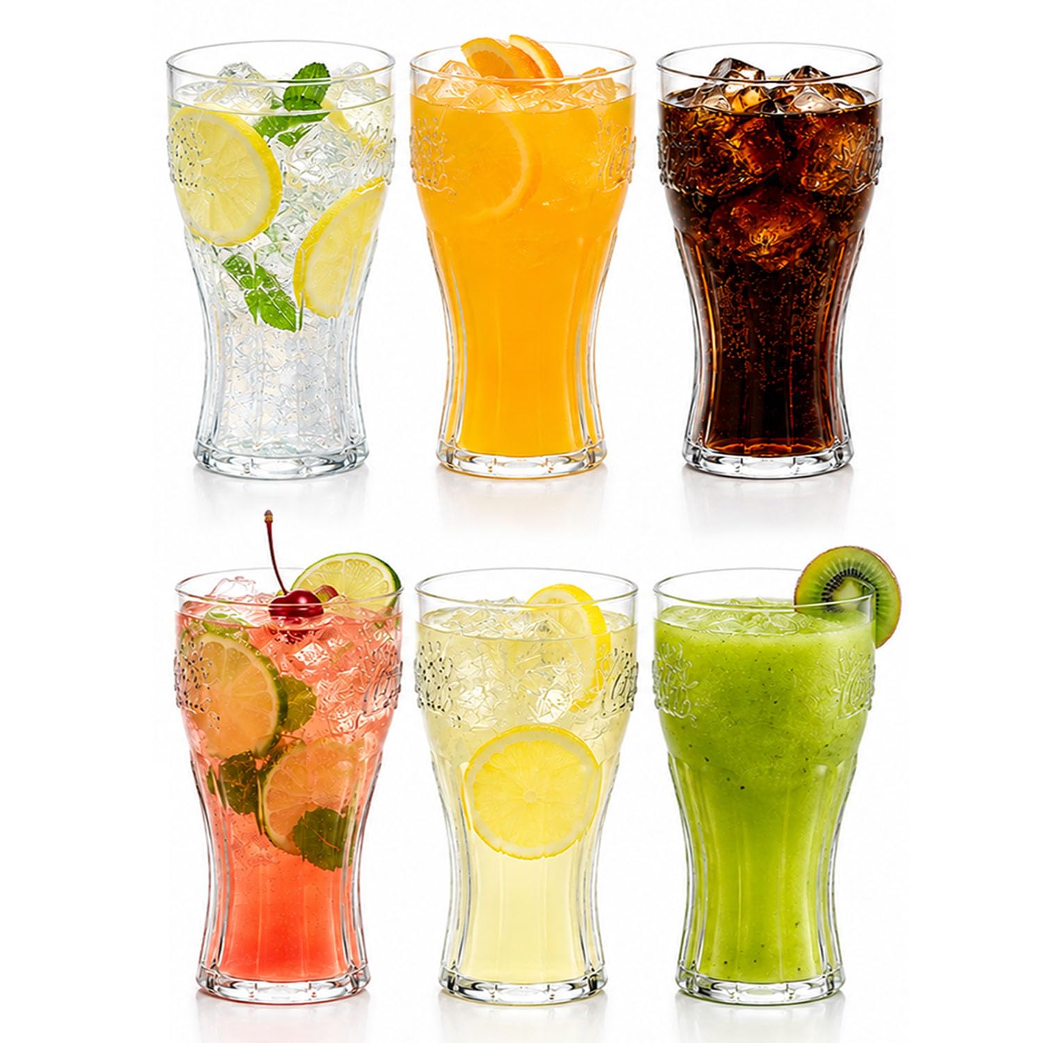UNIQUE HOME LIVING Highball Drinking Tumbler Glasses Set of 6, 320ml Contour Glasses, Beer Pint Highball Glass for Coke Juice Soda Water Cocktail Drinking Glassware Set, Dishwasher Safe, 10.8oz
