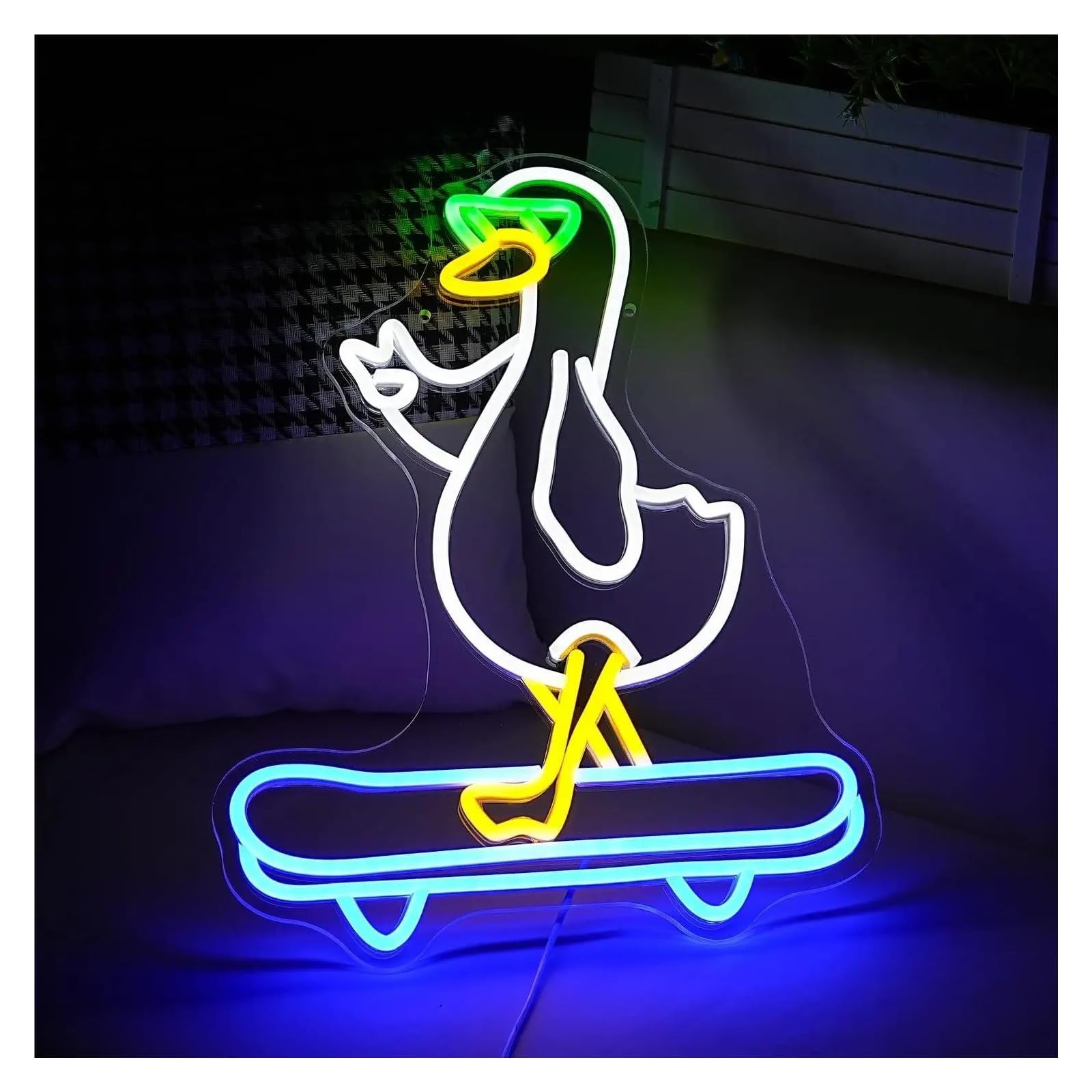 Decoración Lámparas Letrero De Neón De Pato Gafas De Monopatín Luz LED De Pato Decoración De Pared Para Sala De Niños Sala De Juegos Cumpleaños Para Niños Y Niñas 29cmx38cm