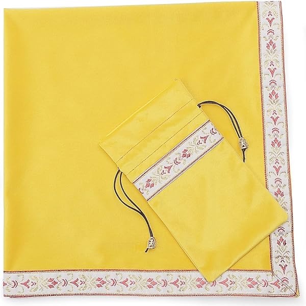 Kuai タロットクロス パステルカラー 68×68cm 2点セット ベルベット ポーチ付 タロット カード 占い 鑑定 厚手 (ブルーグリーン+ゴールドリボン, 2点セット ポーチ小付) - 4