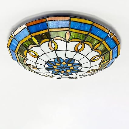 WDBZTJ Tiffany-Plafondlamp, Dimbare LED-Plafondlamp Met Gebrandschilderd Glas, E27-Lamp, Kroonluchters in Europese Pastorale Stijl Verlichting Voor Woonkamer, Slaapkamer, Badkamer, Hal,L,12 inch
