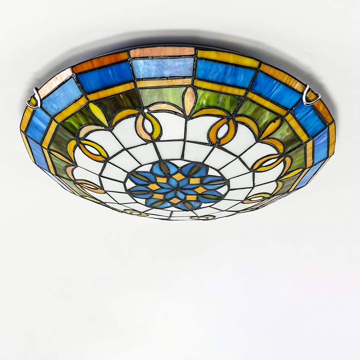 HPTHLY Tiffany Style Led Ceiling Light Dimmable E27 Glass Fixture European Pastoral Chandelier For Living Room & Bedroom Elegant Home Lighting Decor (L-16 Inch)
