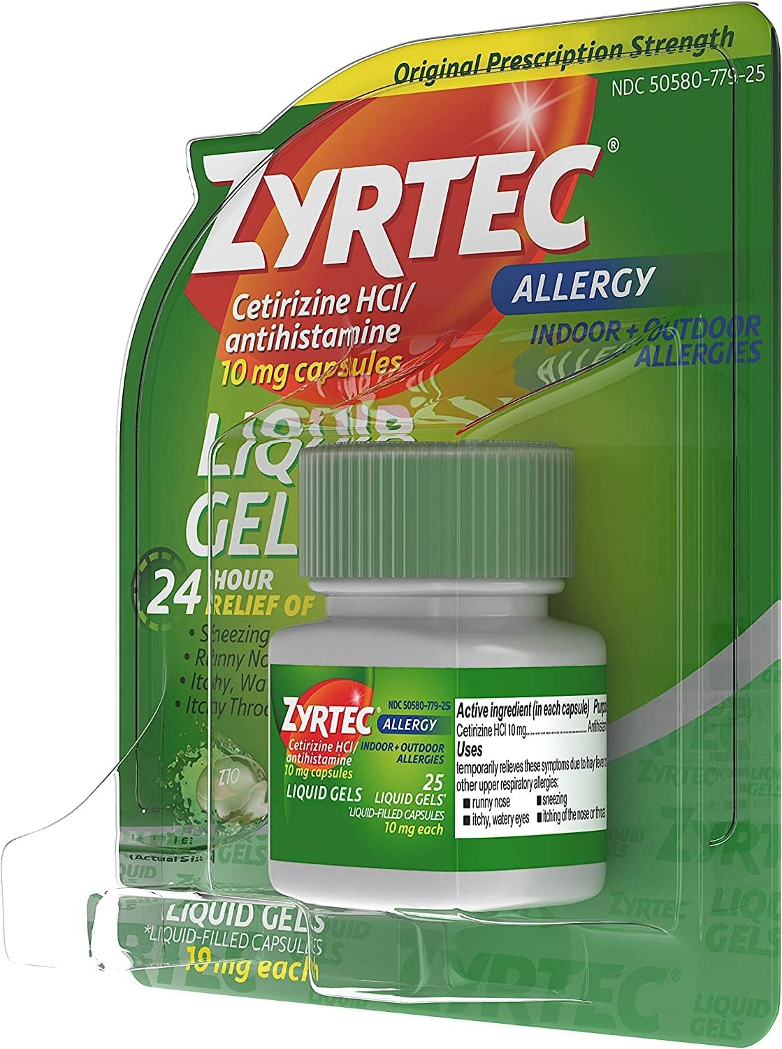 Zyrtec 24 HR Indoor & Outdoor Allergy Liquid Gels Capsules, Cetirizine HCI Antihistamine, 25 ct (Pack of 2)