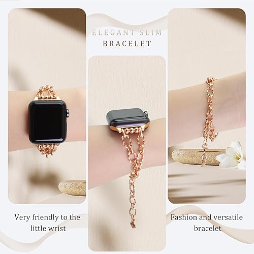 Miniatura 7 de Correa de reloj de cadena de acero inoxidable fina para Apple Watch de 1.772 in 1.732 in 1.654 in 1.614 in 1.575 in 1.496 in, pulsera delgada de