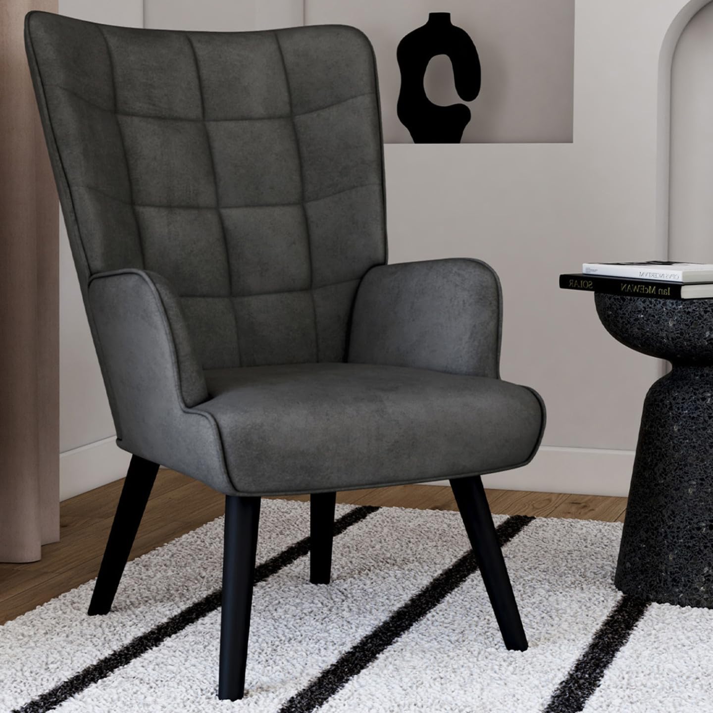 IDMarket - Sillón escandinavo ANIA en terciopelo gris