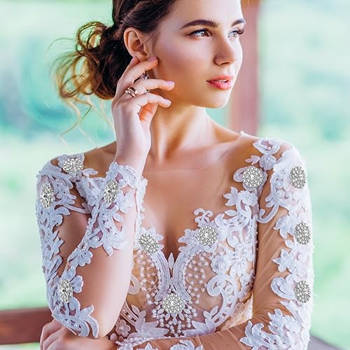 Miniatura 4 de Adornos de diamantes de imitación de 0.748 in con parte trasera plana, botón de cristal de flores, accesorios plateados de diamantes de imitación