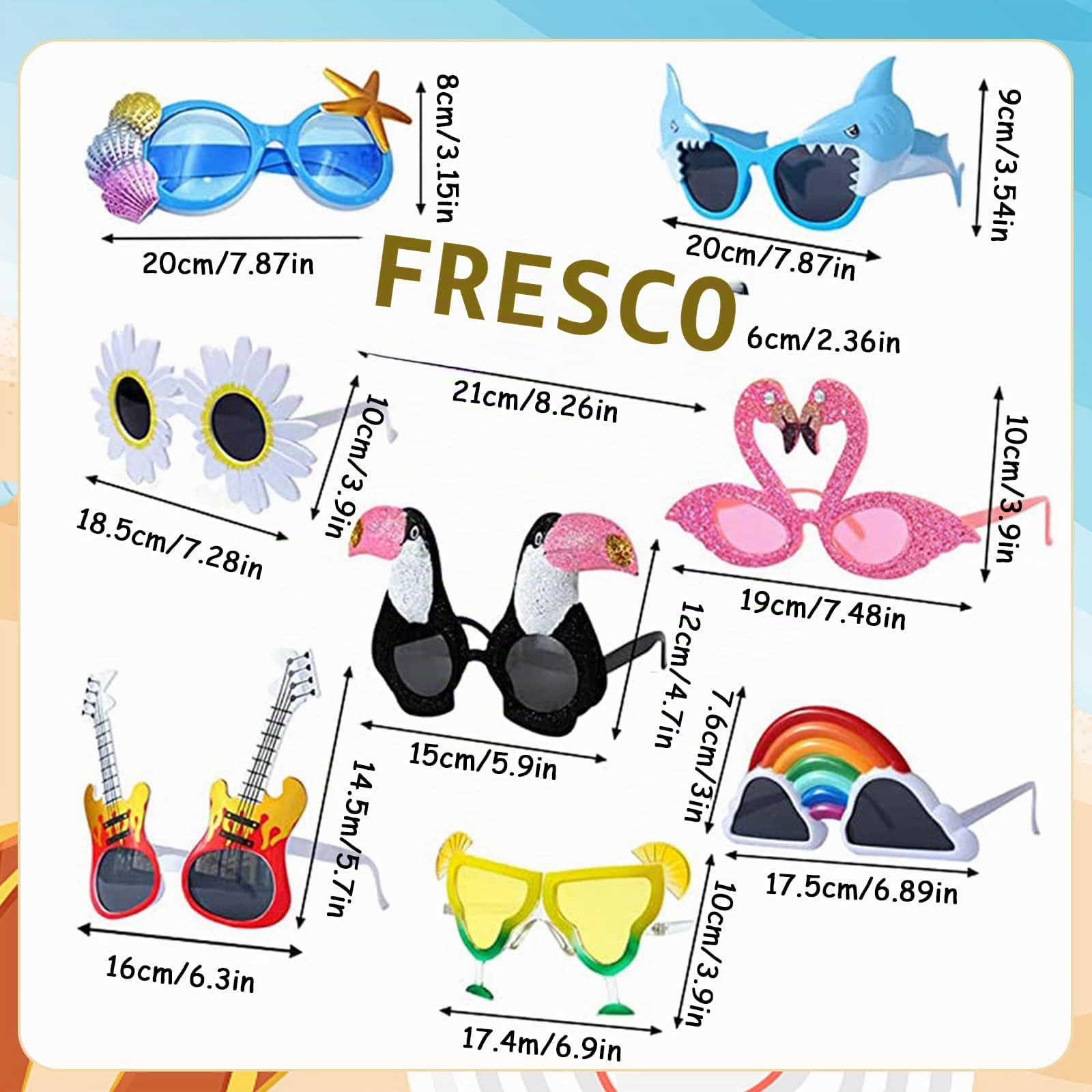 Gafas de Fiesta, 9 Pares de Gafas de Sol Divertidas, Gafas de Sol de Fiesta para Uso Casual, Gafas de Hawaii Accesorios de Fiesta, Novedad Luau Gafas de Fiesta para Niños, Adolescentes y Adultos