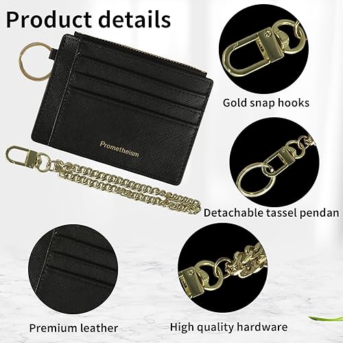 Miniatura 5 de Small Wallet for Women RFID Card Holder ID Case Wallet with key chain Wristlet Keychain with Coin Purse (B-Black)