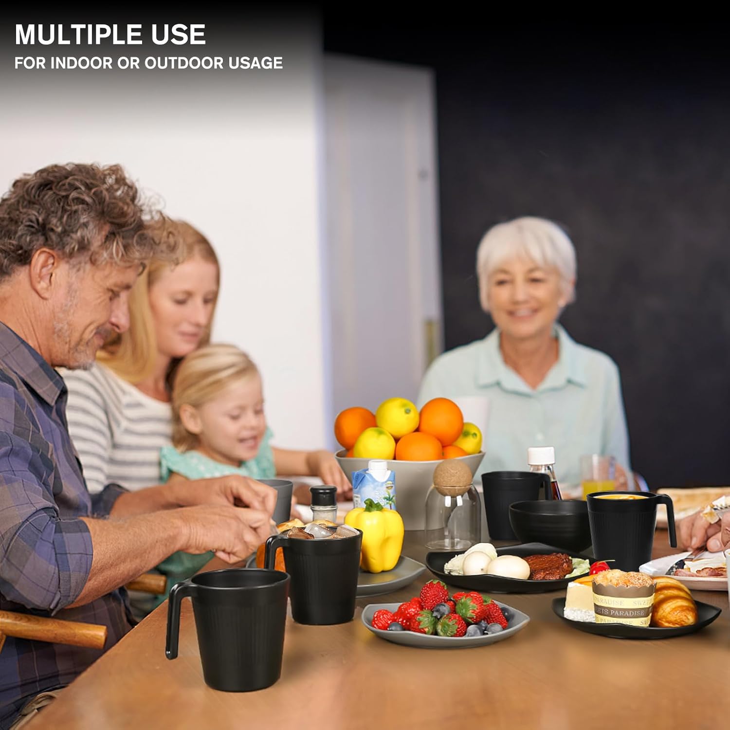 Ribbed Drinking Glasses Coffee Mugs Set of 8, Plastic Coffee Cups 16.9 OZ Unbreakable Tumblers with Handle, Reusable Drinking Cups for Camping/Dorm/RV - Image 6