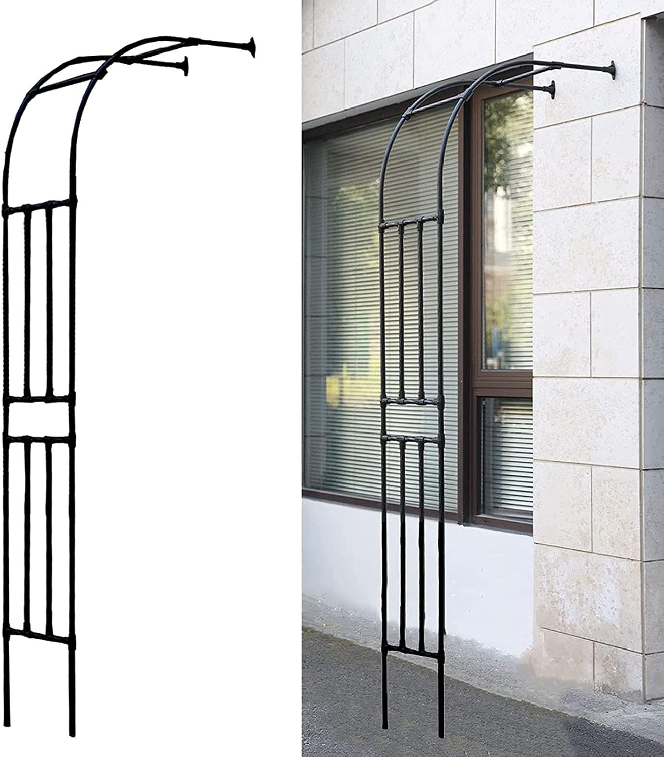 2.4M Heavy Duty Metal Garden Arch - Black PE Coated Steel Arbor for Climbing Roses & Plants, Durable Tubular Support for Weddings & Outdoor Decor