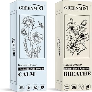 GreenMist Dual Herbal Diffuser Pen Set - Ashwagandha Relaxation Pen for Anxiety Relief & Mullein Lung Diffuser for Respiratory Support | 800 Uses Each, All-Natural Botanicals