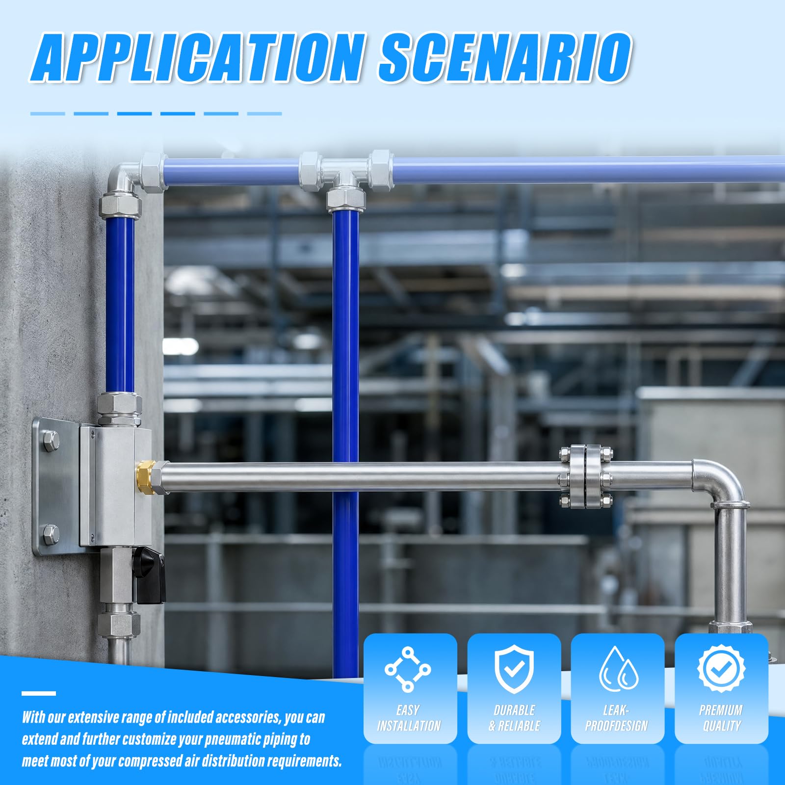 MEANLIN - Kit di linea ad aria compressa per sistema ad aria compressa da 30 m x 2,5 cm | Corredo blu della tubatura del compressore d'aria di 33M per la prova della perdita del negozio/garage & facile installare