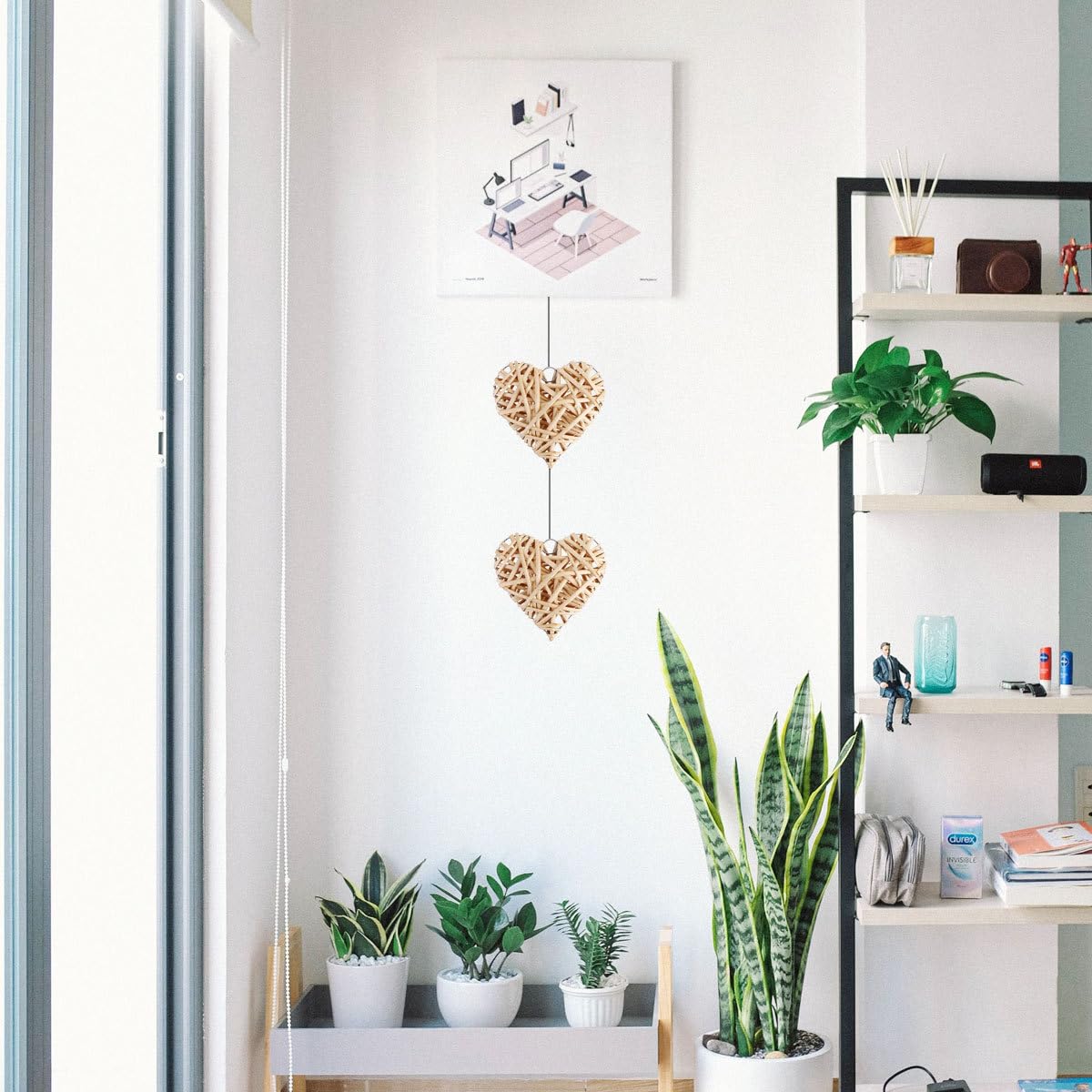 4PCS Wicker Hearts for Hanging,5.59Inch Rattan Heart Wreath Rustic Wicker Wall Decor for Wedding Christmas Holiday Party Supplies - Image 3