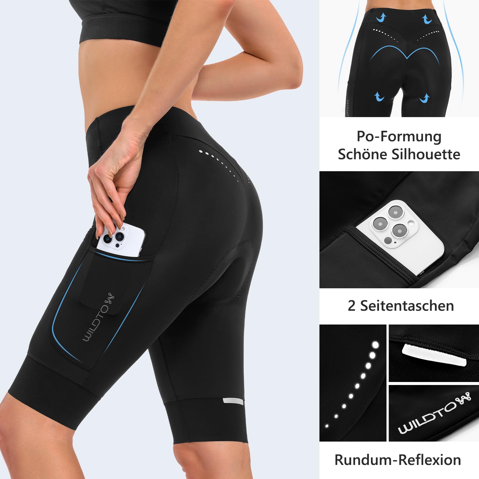 Radlerhose Damen Gepolstert Radhose Poformendem Design StoßFeste Fahrradhose kurz Mit 4d Polster Tasche