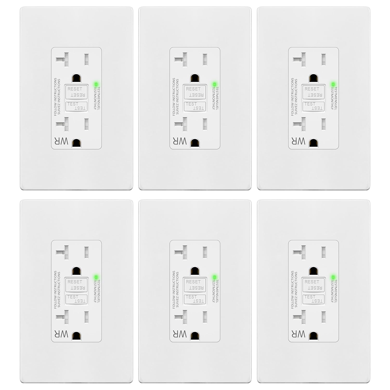 TG 20A GFCI Outlet, Tamper/Weather Resistant GFI Receptacle with Self-Test, LED Indicator, ETL Listed, Anti-Interference Protection, Residential/Commercial, Screwless Wall Plate Included White, 6-Pack