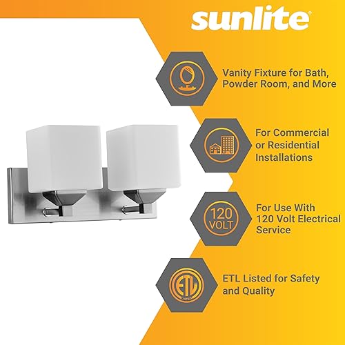 Miniatura 3 de Sunlite Moderna lámpara de tocador de pantalla cuadrada, montaje en pared de 6 pulgadas, enchufe de base media (E26), requiere bombilla estándar A19