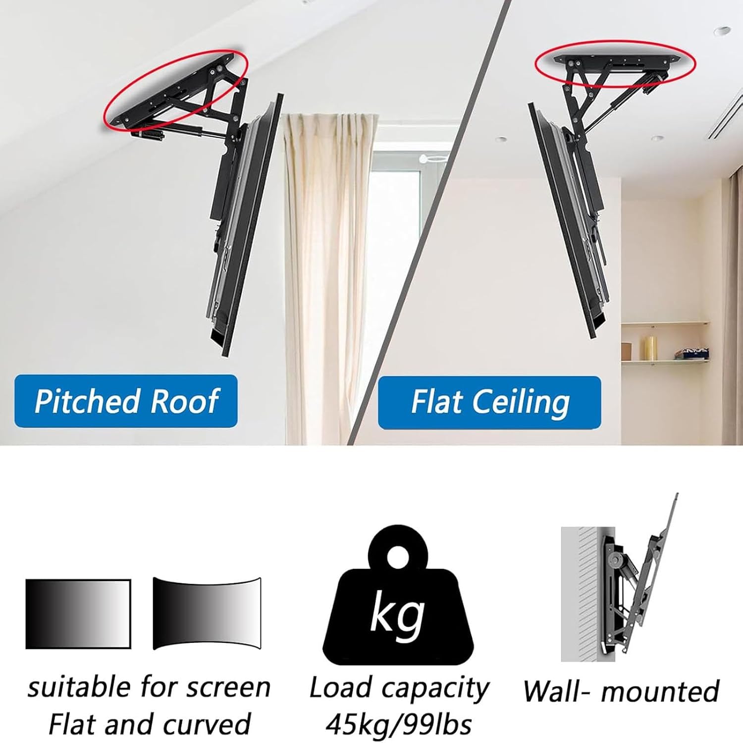 Motorized Ceiling TV Mount Stand for 32-70 Inch TVs - Hidden Pull-Down Lift, 0-85° Tilt, Adjustable Height, Perfect for Home, Office, and Entertainment Spaces,3270 Inch