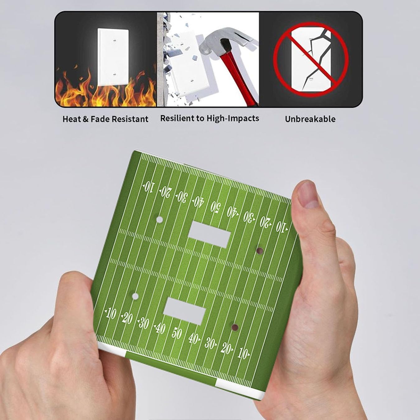 Moslion Football Field 2-Gang Toggle Wall Plate Soccer Lines Sport Center Green Light Switch Covers For Hotel Office Restaurant