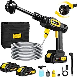 RubroX Lava Jato Portatil Sem Fio 6 em 1, Lavadora de Alta Pressao Portatil Recarregavel 25 Bar, 200W, 6 Niveis Ajustaveis, 2 Baterias, Bivolt, para Carro, Moto, Bicicleta e Areas Externas
