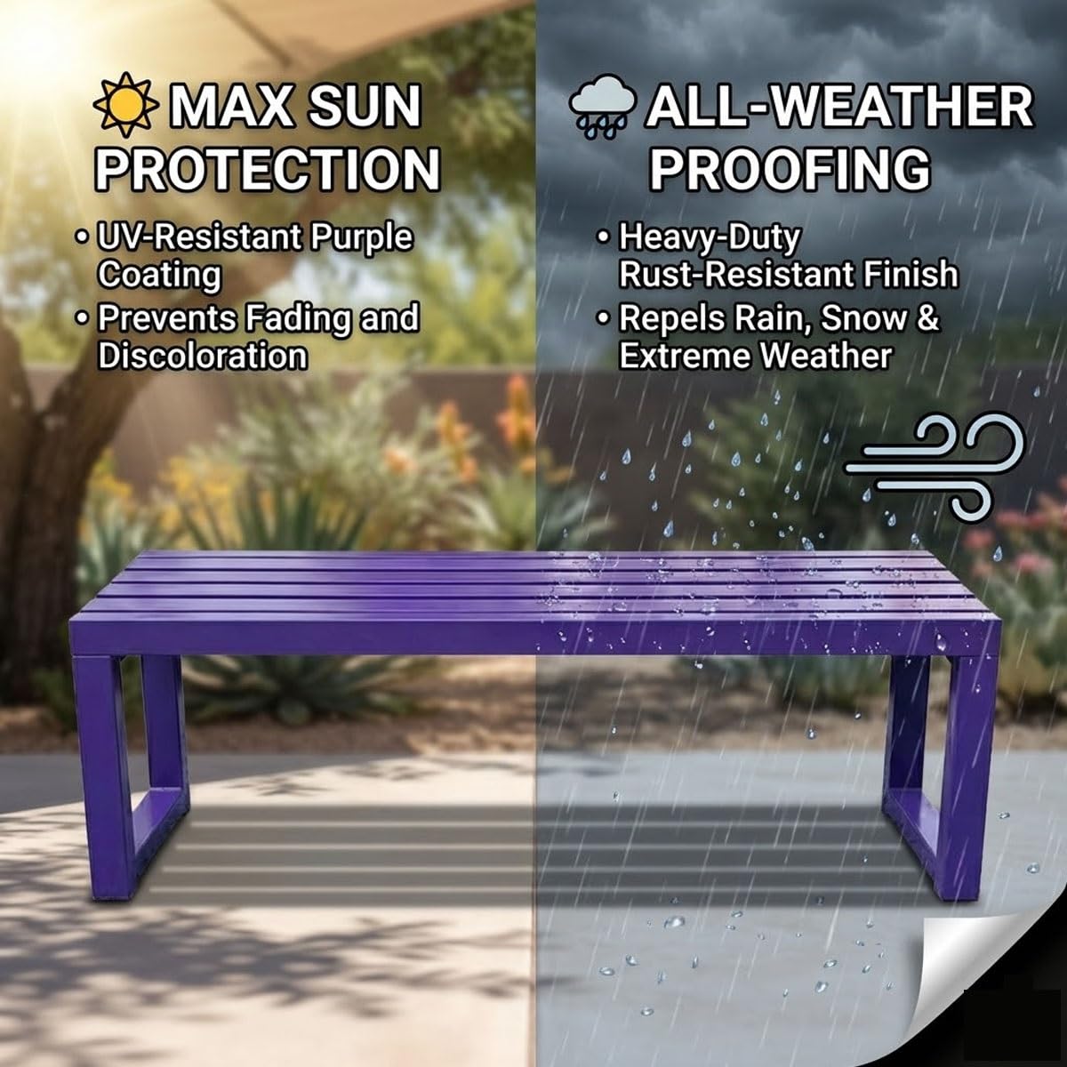 Banco de jardín de metal resistente a la intemperie de 1 m, asiento de comedor sin respaldo para 2, capacidad de 880 libras, diseño de listones para porche, patio, terraza, piel blanca para exteriores