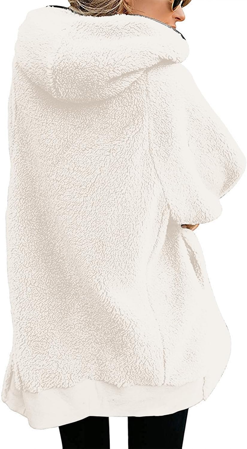 Yanekop Womens Oversized Sherpa Jacket Fuzzy Fleece Zip Up Jacket Warm Winter Coats Faux Fur Coat with Pockets - Image 3