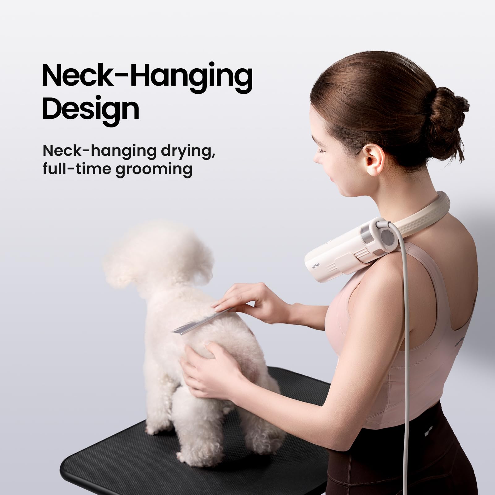 JirPet Pet Neck Dryer, Professional Dog Dryer for Pet Grooming, Hands-Free Dog Blow Dryer with Neck Hanging, Dog Hair Dryer with 3 Speeds & 4 Temp, Portable High Velocity Pet Dryer for Grooming Salon