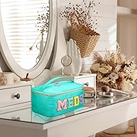 Vista 7 de Geetery Bolsa de Maquillaje Transparente de Chenilla con Letras, Bolsa para Medicamentos, Estuches de Viaje Preppy con Parche y Cremallera, Estuche