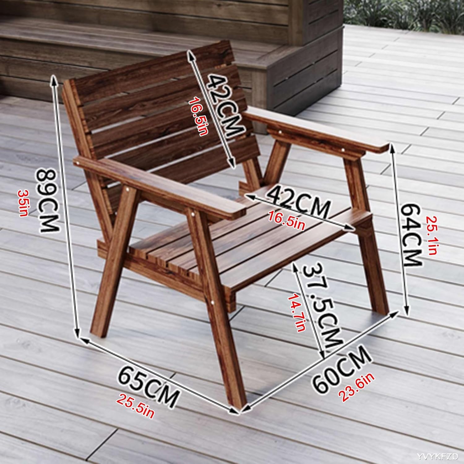 YVYKFZD Outdoor Garden Bench, Modern Wooden Patio Bench Seat, Park Bench Chair with Curved Design Backrest and Armrest, Durable and Comfortable Design, for Backyard, Poolside (Color : Carbonized Colo