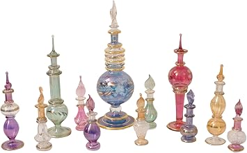 CraftsOfEgypt Egyptian Perfume Bottles Mix Collection a Set of 12 Hand Blown Decorative Pyrex Glass Vials