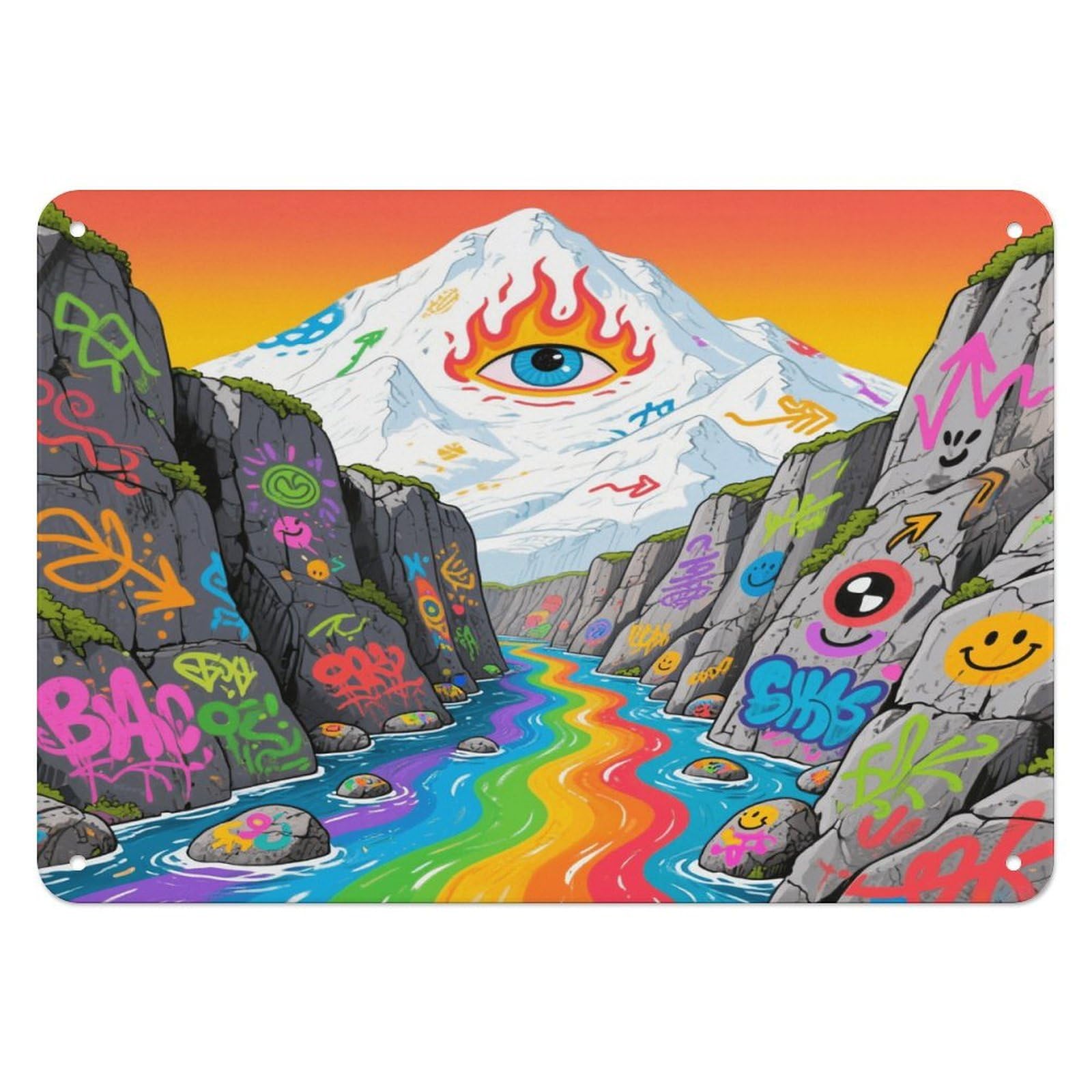 Fekiloot Style Graffiti Snow Mountain Valley Wall Decor Iron Painting Metal Sign