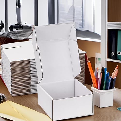Miniatura 3 de Cajas de envío pequeñas de 8 x 8 x 4 pulgadas (paquete de 25)  Cajas de cartón corrugado blancas resistentes para pequeñas empresas, comercio