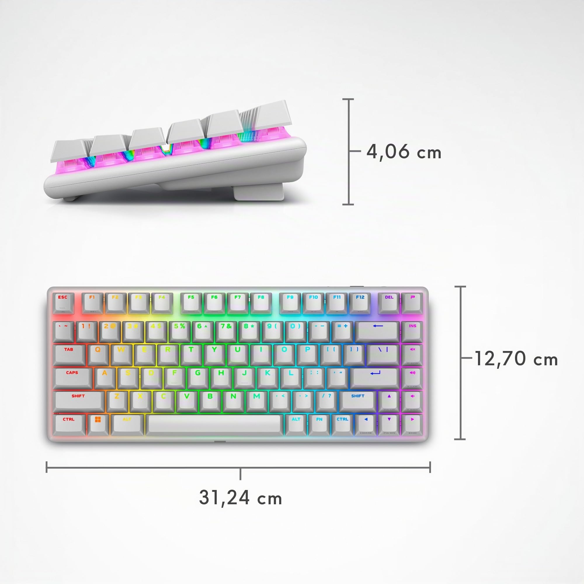 Alienware Pro Kabellos Gamingtastatur LL, 75% Formfaktor, AlienFX RGB | Lineare mechanische Switches, Hot‑Swap, 2,4 GHz Bluetooth / USB‑C, PBT‑Tastenkappen, 5 Profile, US QWERTY, Lunar Light