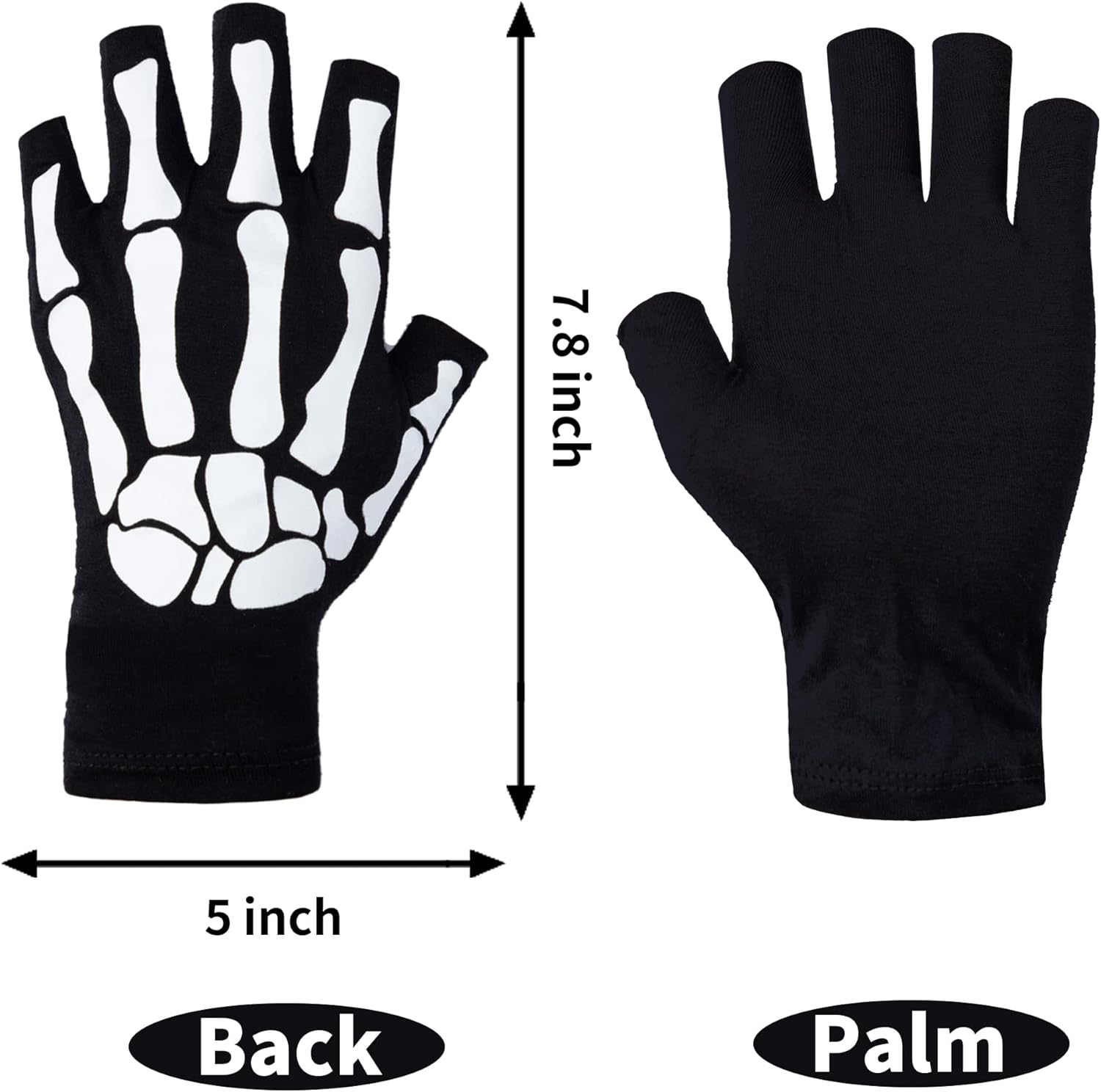 JOYIN 3 Pairs Fingerless Skeleton Gloves Glow in the Dark Short Skull Gloves Elastic Goth Gloves for Halloween Cosplay Party Favors : Toys & Games