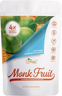 Allulose – Monk Fruit Blend All Purpose Sweetener – 4X Sugar Sweetness; Total Servings 2268; Zero Calorie Sweetener, Sugar-Free Substitute for Baking, Smoothies, Coffee; Low Carb Keto Diet Friendly Food | 5-LB