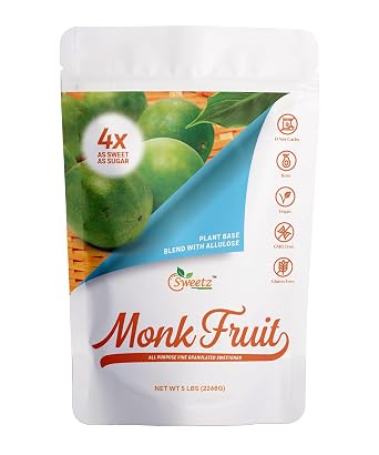 Allulose Monk Fruit Blend All Purpose Sweetener 4X Sugar Sweetness; Total Servings 2268; Zero Calorie Sweetener, Sugar-Free Substitute for Baking, Smoothies, Coffee; Low Carb Keto Diet Friendly Food | 5-LB