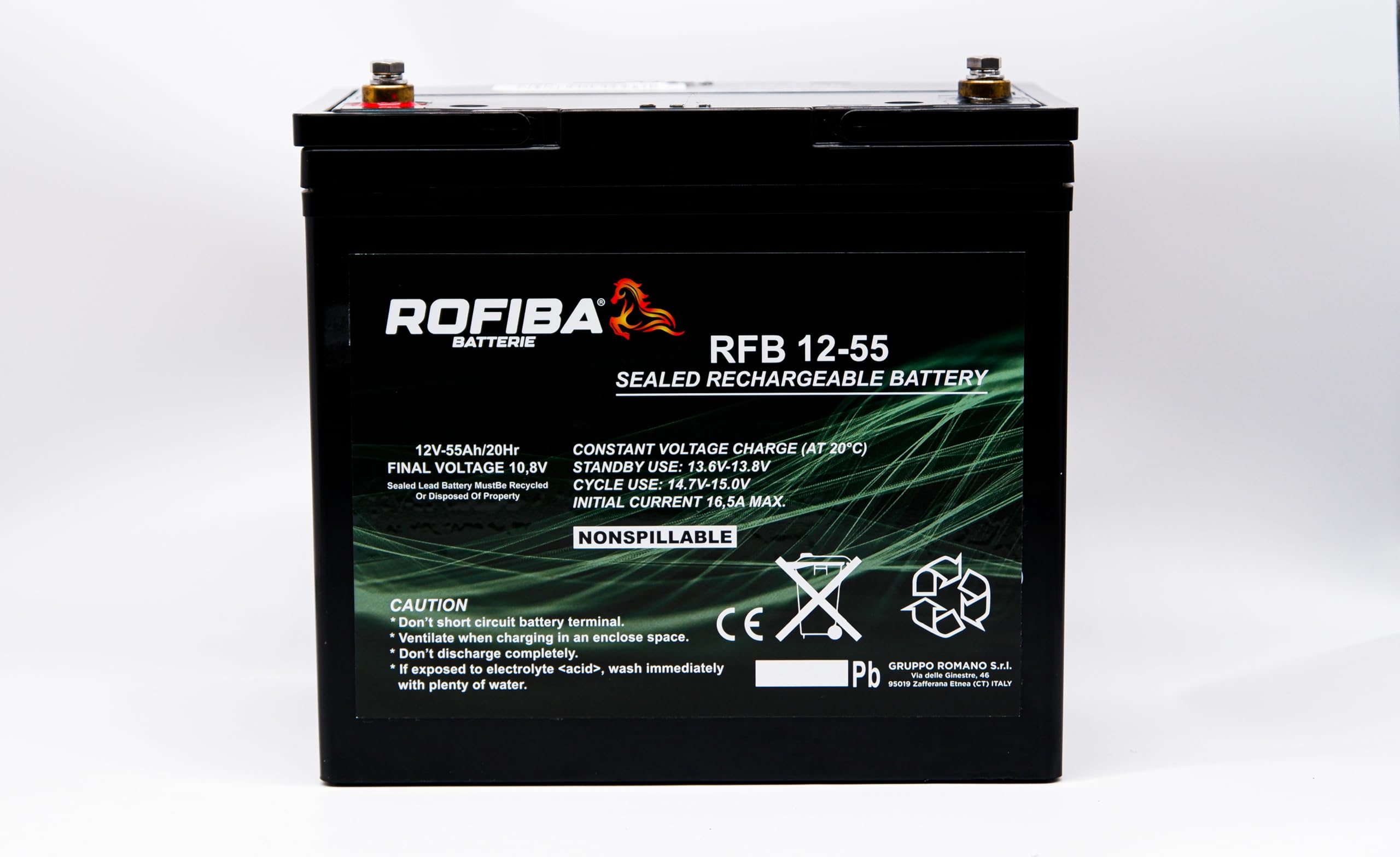 Batteria Rofiba RFB 12-55 55Ah 12V VRLA AGM Deep Cycle – Alta Prestazione, Scarica Lenta, Terminali M6 – Ideale per Veicoli Elettrici = 12LCP-56-12FGL55 - ZL120155 -FHP12-55 - LDC12-55