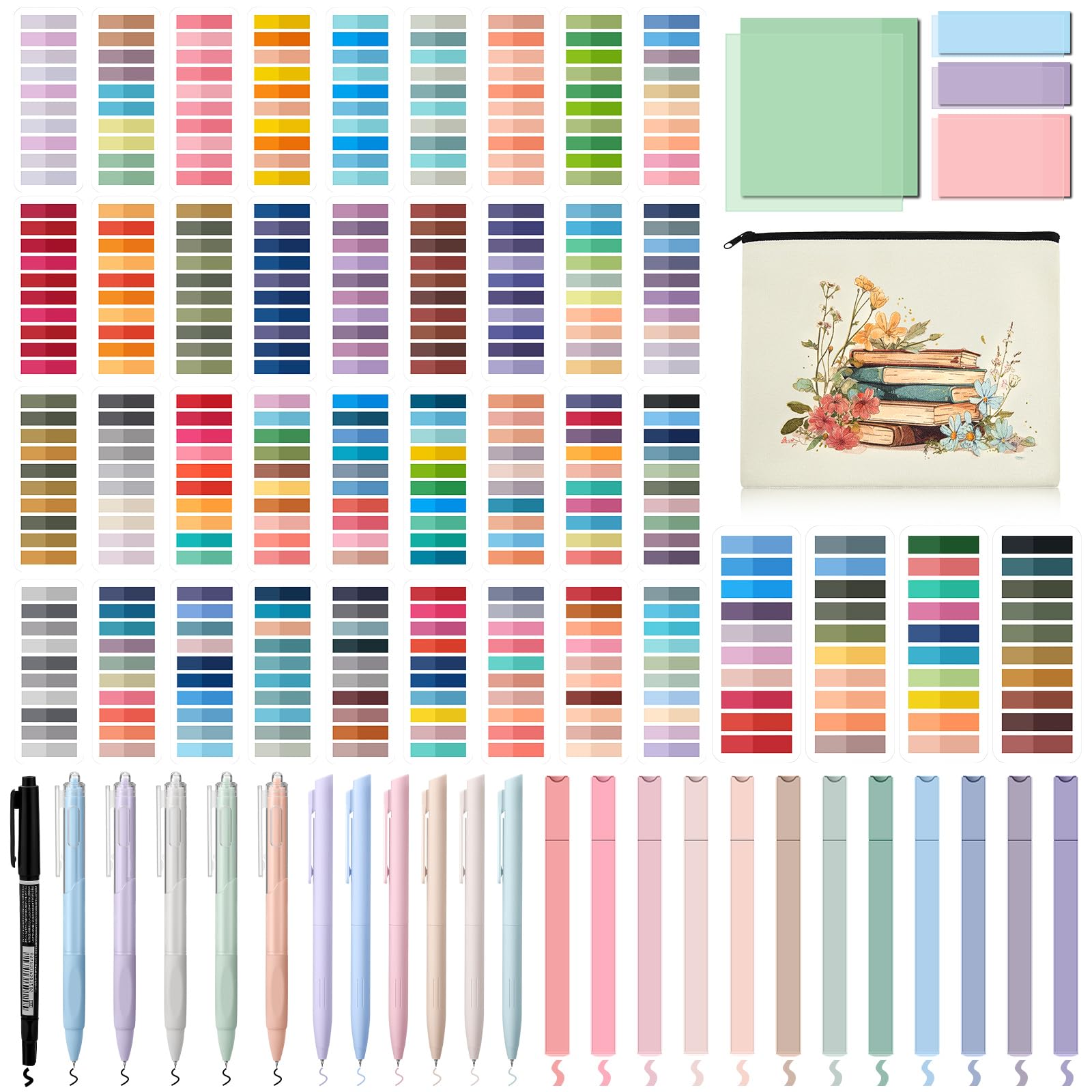 Gilprop Book Annotation Kit 8000 Pcs Transparent Sticky Tabs 12 Aesthetic Highlighters 6 Colored Pens 5 Black Gel Pens 1 Line Pen 4 Sticky Notes with