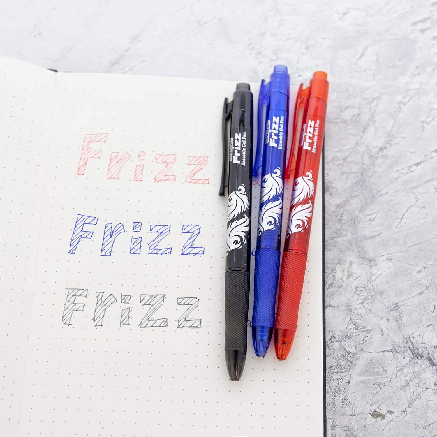 BAZIC Frizz Assorted Color Erasable Gel Retractable Pen with Grip, Pack of 3 (17067)