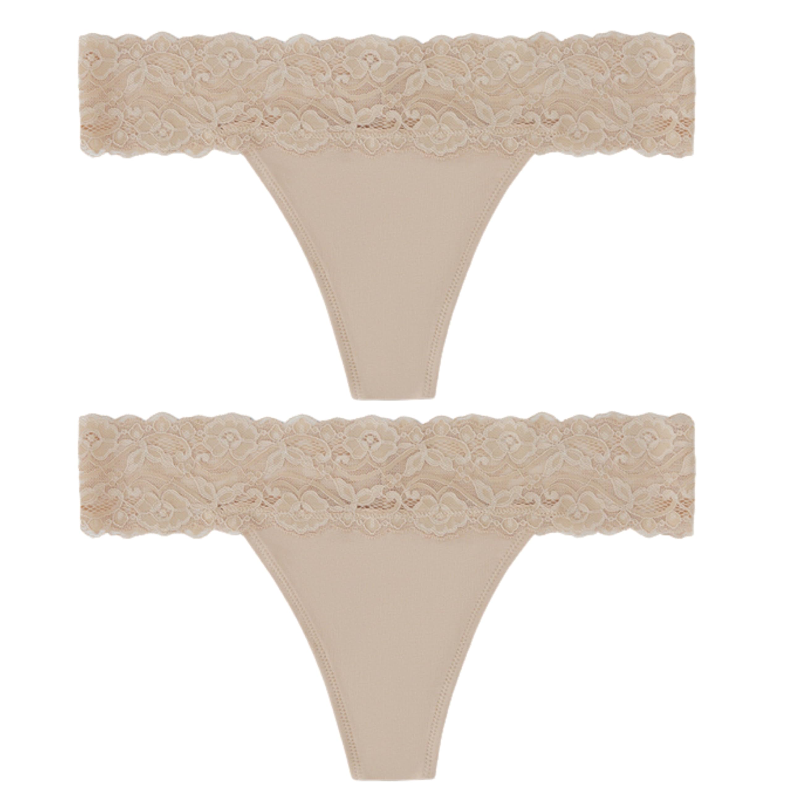 Women's Thong Underwear - 2 Pack Microfiber Stretch Lace Panties Soft & Sexy Lingerie for Women/Soft lace Waistband/G String Thong Panty/lace Waist Thong|Combo of 2 Nude-image-7