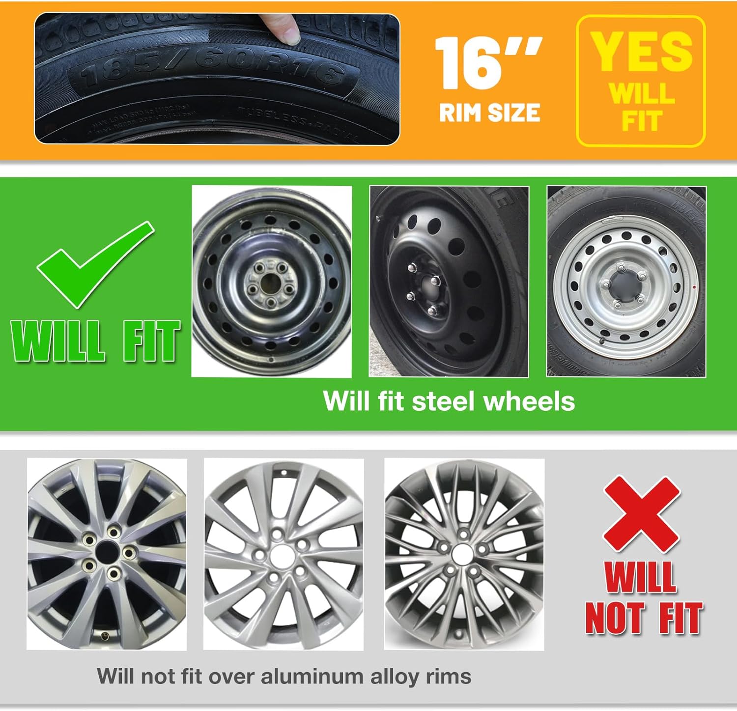 16”Black Lacquer Hubcaps Fit for 2018-2024 Toyota Camry and Hybrid,Snap-On Design Hub Caps Compatible with Steel Wheels,Set of 4 ABS&PC Wheel Rim Covers - 16 Inch Black Lacquer 4-Pack