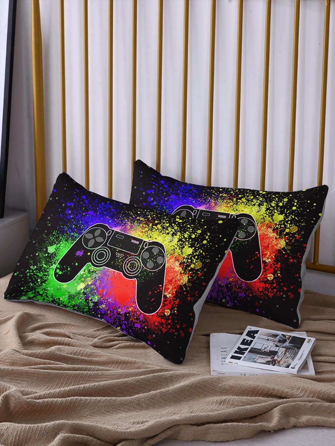 HOSIMA Gaming Bedding Gamepad Fitted Sheet Twin Size and Gamer Bedding Sets for Boys Used to Gamer Room Decor,1 Fitted Sheet+2 Pillowcases.