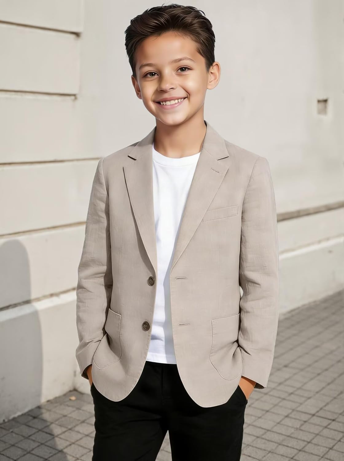 Boys Blazer Kids Two Button Linen Suit Jacket for Boys Linen Sport Coat Casual Blazer