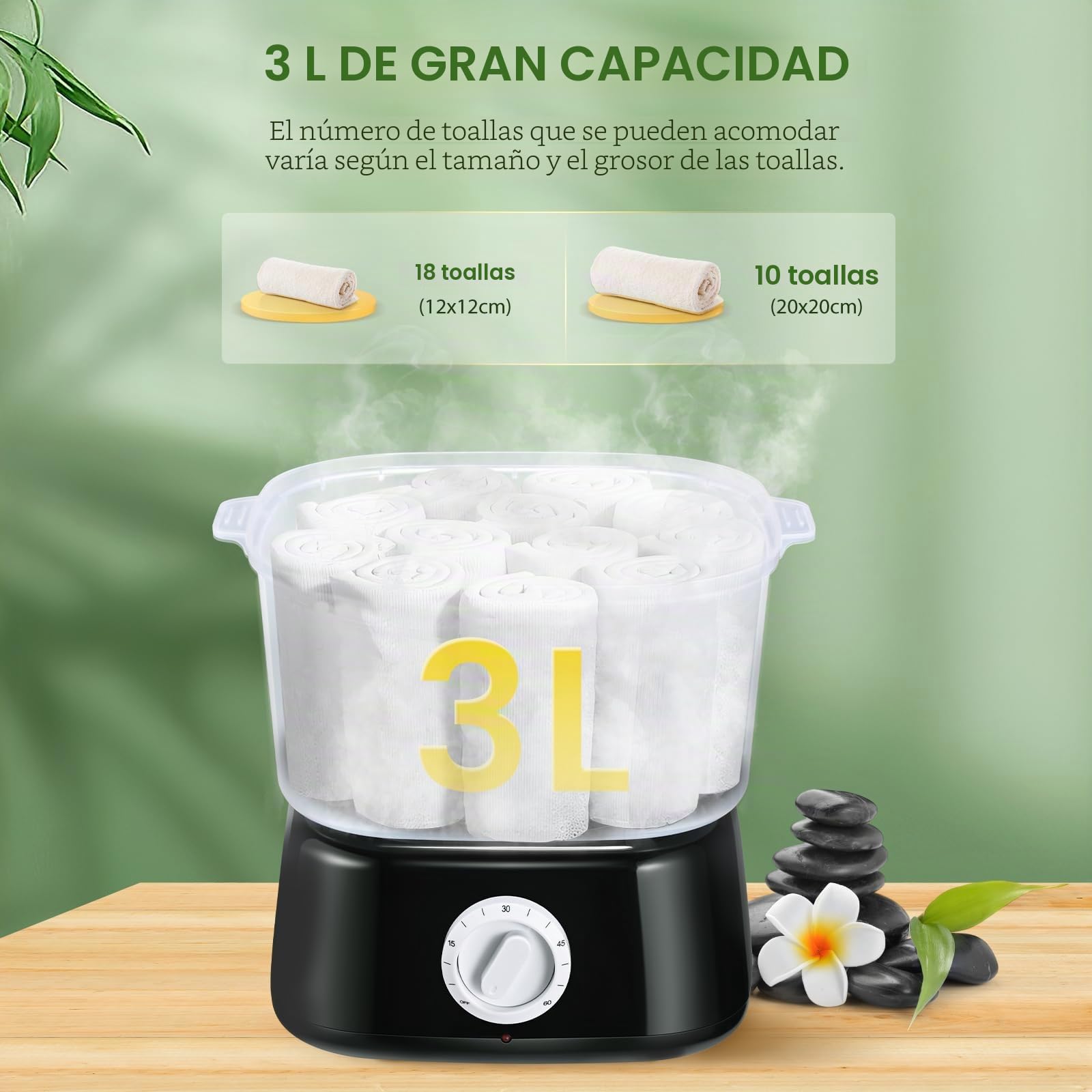Calentador de Toallas, Calentador de Toallas Estético con Pinza para Toallas 202°F en 10 Minutos, Toallero Eléctrico de Vapor para Spa, Salón, Afeitado (Negro)