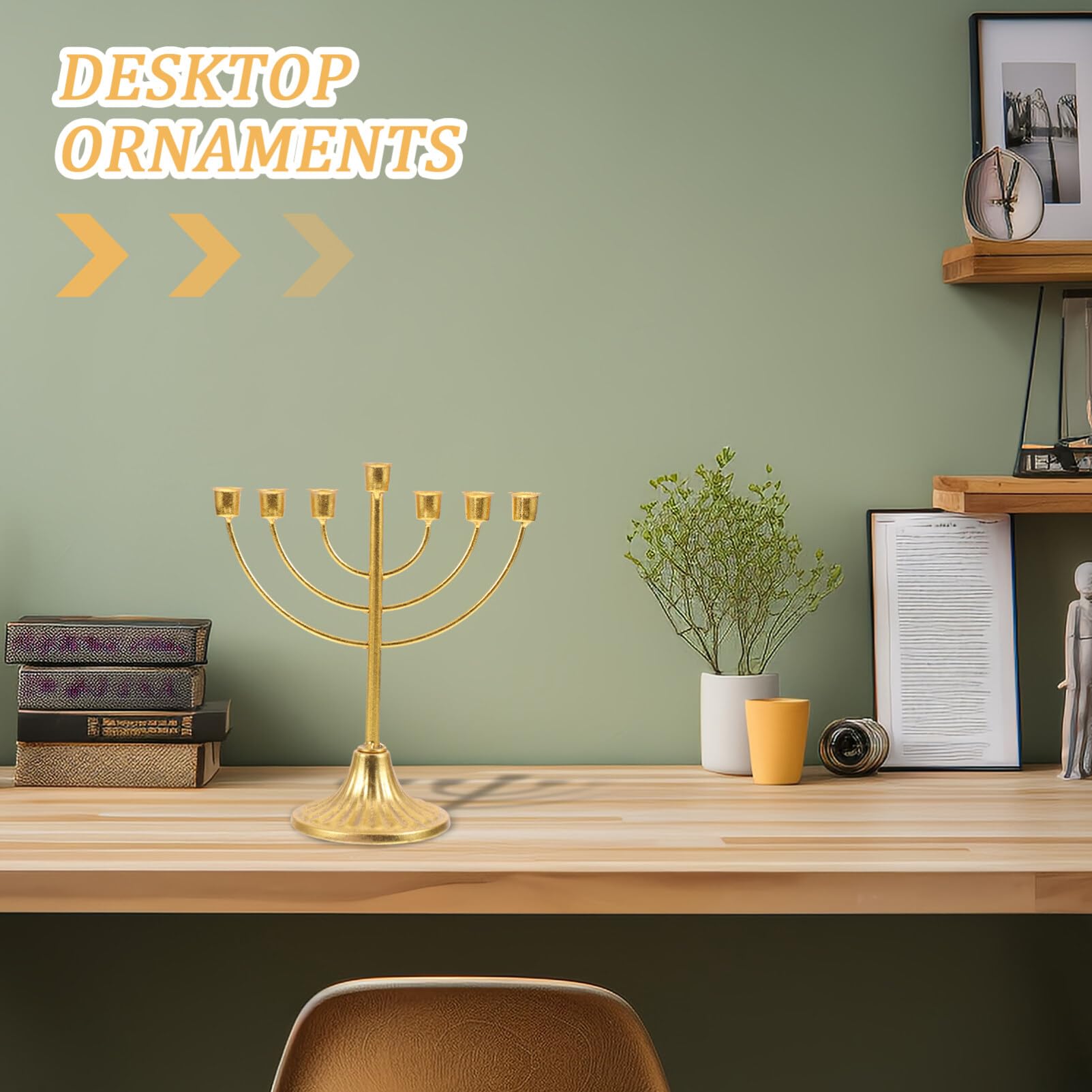 Luxshiny Jewish Candle Sticks Menorah, 7 Branch Jewish Candle Holder Jerusalem Temple Candelabra Hanukkah Menorah Ornament for Hanukkah Holiday Dinner Party Golden