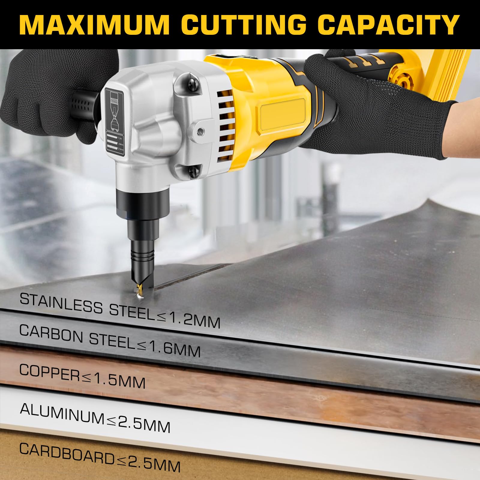 Blechnibbler, accu-aangedreven metaalknabbeler Compatibel met Dewalt 18V accu, accu knabbeler, Blechnibbler opzetstuk, 1900SPM, 3.5m/min, 950W, 3-traps borstelloze elektrische metaalsnijder