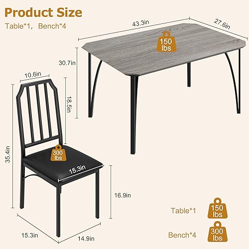 Miniatura 2 de GAOMON Juego de mesa de comedor para 4, mesa de cocina rectangular y sillas tapizadas para 4, juego de mesa de comedor de 5 piezas con diseño de