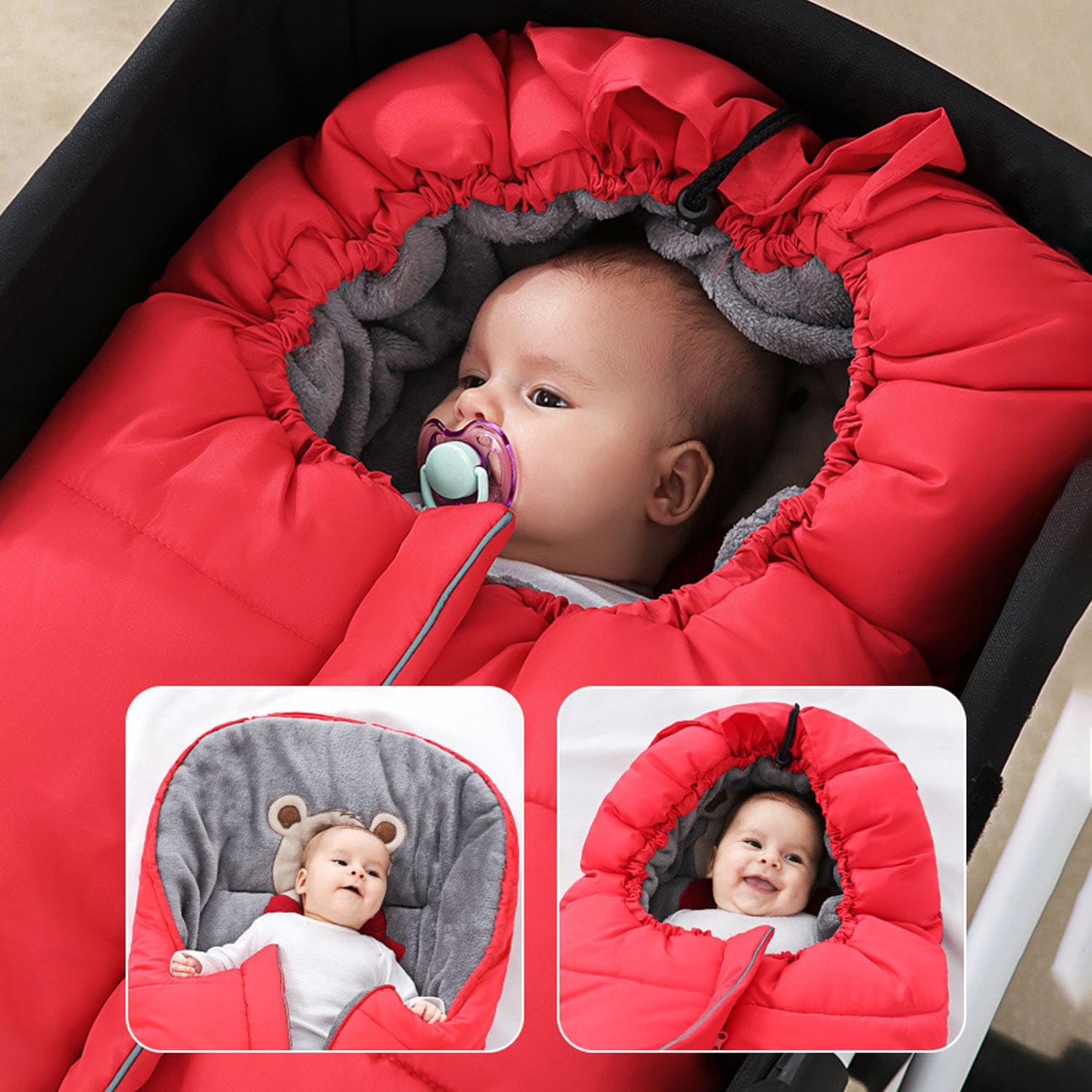Liemuao - Saco de dormir para silla de bebé, universal, para cochecito de invierno, impermeable, con cremallera, bolsa de dormir para capazo, cochecito de coche, 102 cm (rojo)
