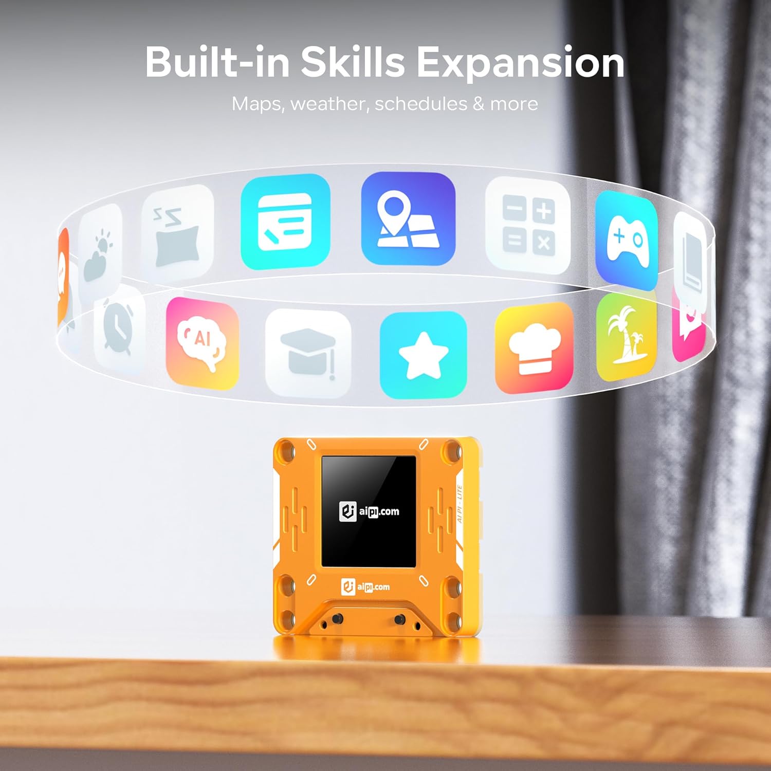 Woman holding AIPI-Lite, with a holographic shield and data icons around it, symbolizing secure conversations.