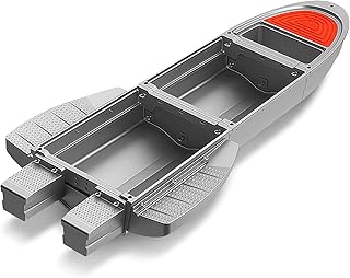 Fishing Boat, Folding Jon Boat with 3 Collapsible Modular Fishing Kayak and 2 Side&Tail Pontoons, Multipurpose Kayak Canoe, Up to 800lbs Buoyancy Suitable for 5-7 Person.